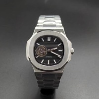 Orologio Automatico da Uomo 41mm, Quadrante Scheletrato Nero, Acciaio Inossidabile Argento, Vetro Zaffiro, Compatibile con Movimento NH38, MOQ 1