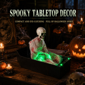 Dropshipping Shopify Esqueleto Animado en Ataúd, Decoración de Halloween con Luz Verde Activada por Sonido - Product Image 5