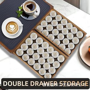 Boîte de rangement de bureau en bois avec tiroir, organiseur de capsules de café, porte-sachets de thé compartimenté, grande capacité, rangement pour dosettes de café - Product Image 5