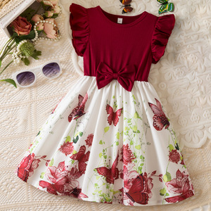 Robe de princesse pour filles européennes et américaines, imprimée, à manches volantes, pour l'été, tenue personnalisée pour les fêtes et le quotidien - Product Image 6