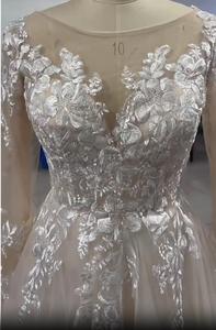 2024 Casual Long Sleeve a Line Wedding Dress Women's Round Neck Lace Appliques Beach Bohemian Party Robes Boho Lace Bridal Gown - Product Image 6