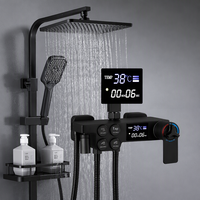 Ensemble de douche thermostatique en laiton, design moderne et minimaliste, pomme de douche carrée murale, plusieurs modes de pulvérisation (supérieur/pluie/massage)