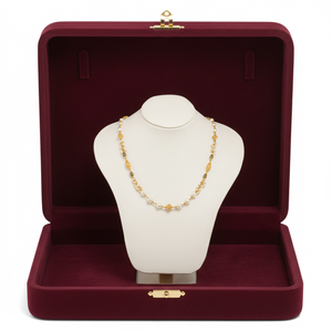 Classic gold pearl necklace with green enamel beads traditional Indian jewelry for women elegant daily and festive wear - Product Image 1