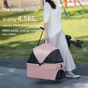 Köpekler ve Kediler için Evcil Hayvan Arabası-Hafif Katlanabilir Dört Tekerlekli Sıcak Çıkarılabilir Taşıyıcı Taşınabilir Açık Hava Yürüyüş Arabası 20kg Kapasiteli - Product Image 3