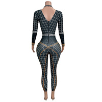 Justaucorps Sexy à manches longues en strass pour femmes, tenue de Club, de fête, de Performance sur scène, combinaison une pièce