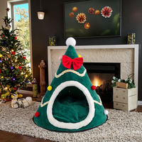 Tente pour animaux de compagnie en forme de sapin de Noël, douce et chaude, en peluche, lit pour chat et chien, maison pour animaux de compagnie pour les fêtes d'hiver, pour petits animaux