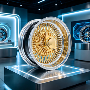 Jantes personnalisées à rayons triple doré chromé de 13 à 22 pouces, 100 rayons, jantes à déport profond pour voitures Lowrider, voitures classiques, style rétro et de luxe - Product Image 3