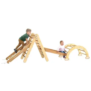 Kids 3 In 1 Climbing Toy For Toddlers 3 Sided Outdoor Wooden Triangle Climber Kids Indoor Playground