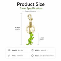 Porte-clés 3D en métal vert dinosaure, pendentif animal électroplaqué, décoration de sac à main, cadeau promotionnel