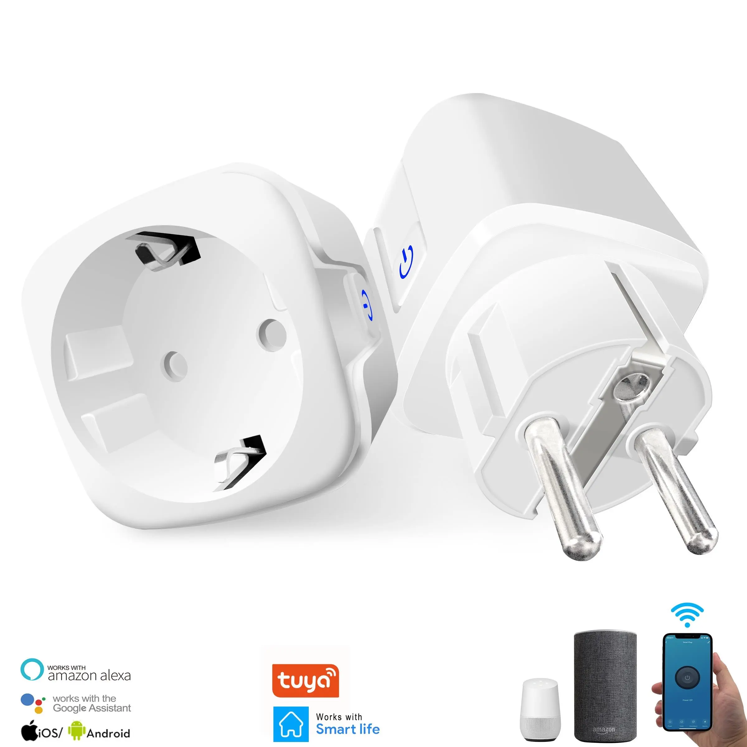 16A EU Smart Wifi Power Plug with Power Monitor Smart Home Wifi Wireless Socket Outlet Works with Alexa Google Home Tuya App