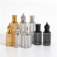 Flacon en verre pour huiles essentielles arabes, motif doré électroplaqué UV, avec bouchon roll-on et bouchon applicateur à bâtonnet
