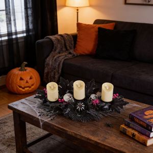 Centro de Mesa de Plástico con Forma de Calabaza de Halloween LANJO con Portavelas LED a Pilas, Decoración Negra para Interiores - Product Image 4