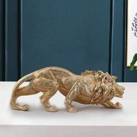 Cadeaux décoratifs de bureau artisanat statue argent intérieur fibre de verre animal résine or lion sculpture