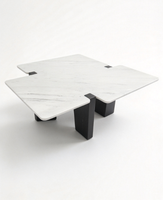 Pièce décorative sculpturale en marbre naturel blanc platine avec supports incrustés en acier inoxydable pour salon moderne, hall, villa