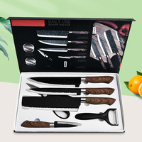 Ensemble de 6 couteaux de Chef en plastique et acier inoxydable avec manche en Grain de bois dans une boîte cadeau pour la cuisine