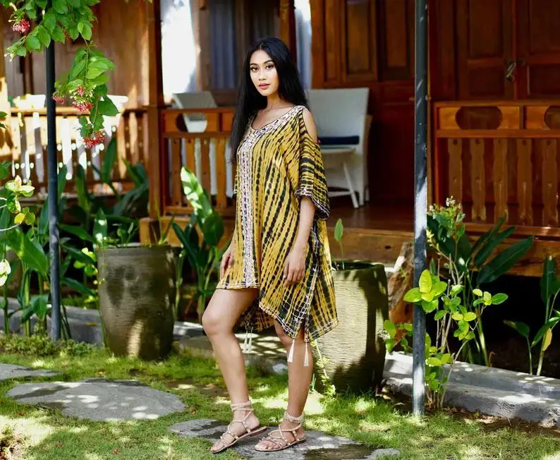 Colors Print Kaftan Resort Wear Lonuge Wear One Size Plus Size Dress Home Wear Cover Ups