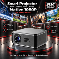 Projecteur 1080p Full HD natif, Smart WiFi, Android TV, haut-parleurs HiFi, DVB-T2, TV numérique, jeux, projecteurs de cinéma maison