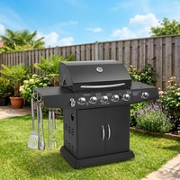 Barbecue à gaz d'extérieur de haute qualité à 5 brûleurs, brûleur latéral, acier inoxydable 304, robuste, fonte noire, pliable, flamme de camping