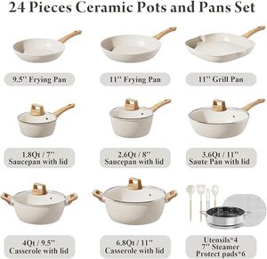 Juego de Ollas y <span class=keywords><strong>Sartenes</strong></span> de Cocina Color Crema, Marca Geling, Fabricante Chino, Juego de Utensilios de Cocina de Cerámica Antiadherentes y <span class=keywords><strong>Saludables</strong></span> - Product Image 2