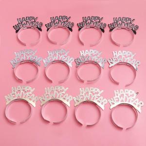 Tiara 12pcs New Years Party Favors Gold Silver Black Happy New Year Headband - Product Image 4