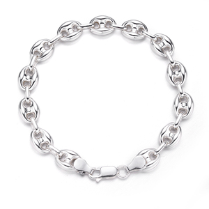 <span class=keywords><strong>Bracelet</strong></span> pour <span class=keywords><strong>homme</strong></span> en argent sterling 925 avec fermoir à griffe <span class=keywords><strong>de</strong></span> homard, motif <span class=keywords><strong>grain</strong></span> <span class=keywords><strong>de</strong></span> <span class=keywords><strong>café</strong></span>, style hip-hop, rappeur Lucky - Product Image 1