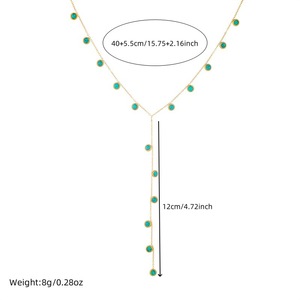 Y Shaped Tassel Necklace Round Turquoise Zinc Alloy Sweater Chain Bezel Setting Clavicle Chain - Product Image 4
