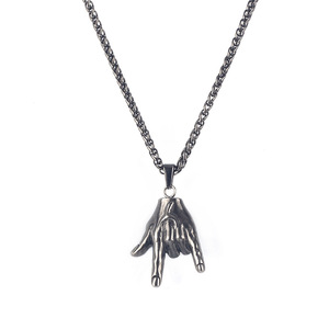 Nuovo arrivo personalità titanio acciaio <span class=keywords><strong>Rock</strong></span> si mani collana gesto vittoria oro placcato argento collana per gli uomini - Product Image 6