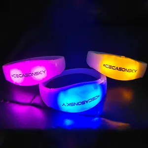 Voice Control Sound Activated LED Wristband Custom LOGO Glow Flashing Bangle