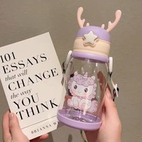 Mignonne tasse à paille pour enfants, motif bois de cerf, biberon d'été portable, résistant aux chutes, durable, type paille, spécialement conçue pour les étudiants