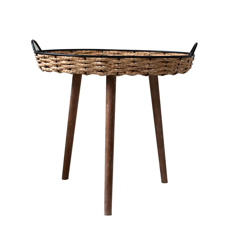 Mesa lateral de malha ecológica para casa e jardim, mesa de café rattan ecológica com móveis para bancos de madeira