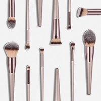 Pinceau de maquillage doré et champagne avec étiquette personnalisée Pinceau de maquillage privé végétalien de luxe avec manche en bois