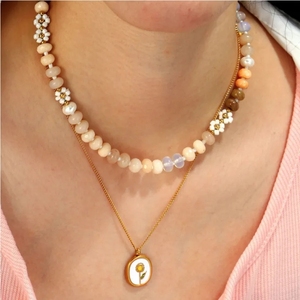 2025 nouveau Style Boho collier de perles d'eau douce en acier inoxydable avec des perles de pierre naturelle mignon lien chaîne pour les femmes cadeau - Product Image 2