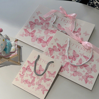 Tas Hadiah Kertas Kraft Premium Pink Butterfly dengan Penutup Magnetik, Pegangan Pita, Tahan Air, Dapat Digunakan Kembali untuk Kosmetik, Perhiasan, Belanja