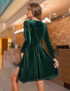 ชุดเดรสกำมะหยี่สำหรับผู้หญิงชุดเดรสกำมะหยี่ขนาดเล็กสำหรับงานปาร์ตี้แขนยาวทรงตักหลัง - Product Image 5