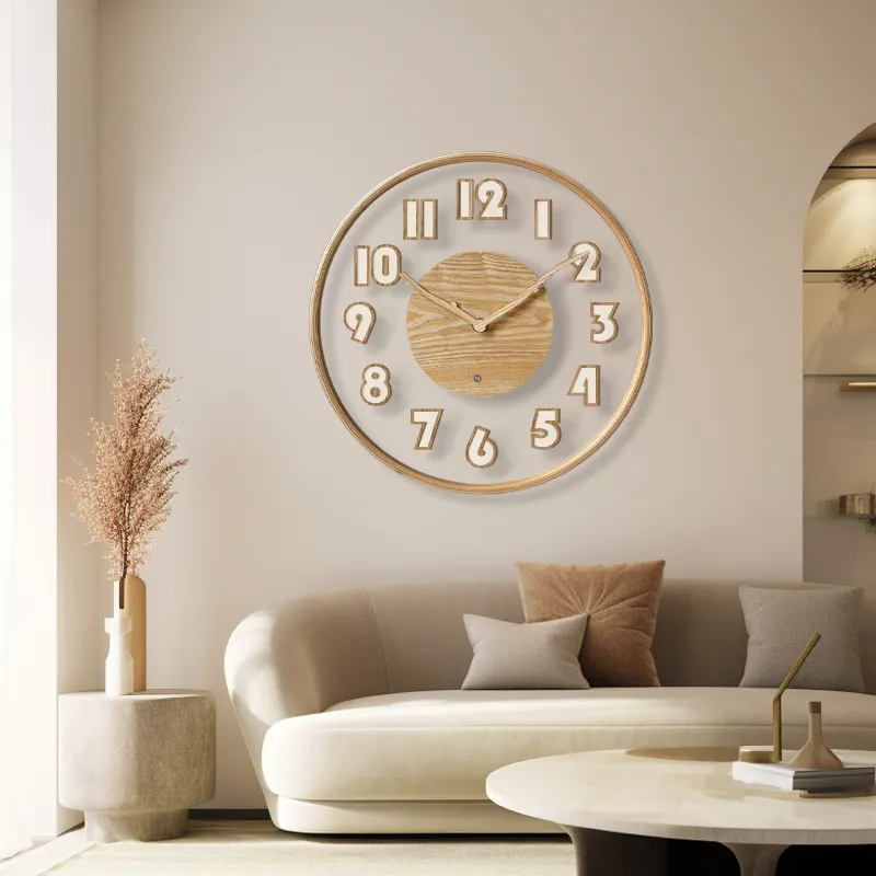 Jam dinding minimalis Nordik 12 inci, desain asli baru 2024, jam dinding kayu mewah akrilik sederhana, produsen kustom
