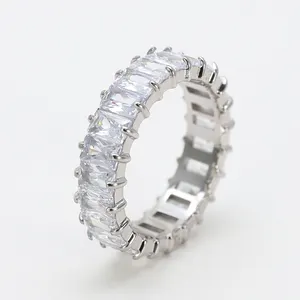 High End Stainless Steel Colorful Baguette Ring With 5A Rectangle CZ Pave Cubic Zirconia Zircon Ring