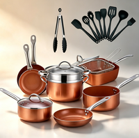 Ensemble de 12 ustensiles de cuisine en céramique antiadhésive en aluminium, comprenant une poêle, une casserole avec passoire et des ustensiles de cuisine pour une utilisation en cuisine