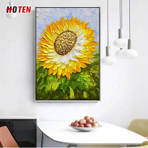 Peinture à l'huile abstraite moderne de tournesols peints à la main sur toile belle image de fleurs sans cadre - Product Image 5
