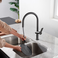 Keran Dapur Tarik Keluar dengan Finishing Gunmetal Brushed Berkualitas Tinggi Harga Terjangkau, Dua Mode Semprot, Keran Wastafel Dapur Modern