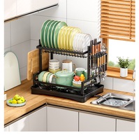 Égouttoir à vaisselle multifonctionnel à double niveau pour évier de cuisine, supports de rangement réglables en acier inoxydable antirouille
