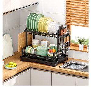 Scolapiatti Multifunzionale a Due Livelli per Lavello da Cucina, Supporto Regolabile per Stoviglie, Portaoggetti Antiruggine in Acciaio Inossidabile - Product Image 5