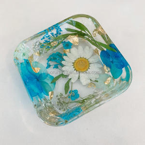 El yapımı kare gerçek kurutulmuş preslenmiş çiçek reçine plaka koster tepsileri tuşları takı saklama süsler tepsisi - Product Image 2