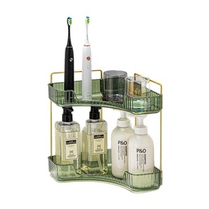Shuangqing Double Layer Corner Storage Rack For Cosmetics Bathroom Organizer Transparent Green 2 Tier Makeup Storage <b>Shelf</b> - Product Image 4