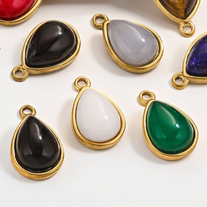 Colgantes de Piedra Natural en Forma de Lágrima, Dijes de Acero Inoxidable con Baño de Oro PVD: Turquesa, Ónix, Cuarzo Rosa para la Fabricación de Collares, Pulseras y Pendientes - Product Image 3