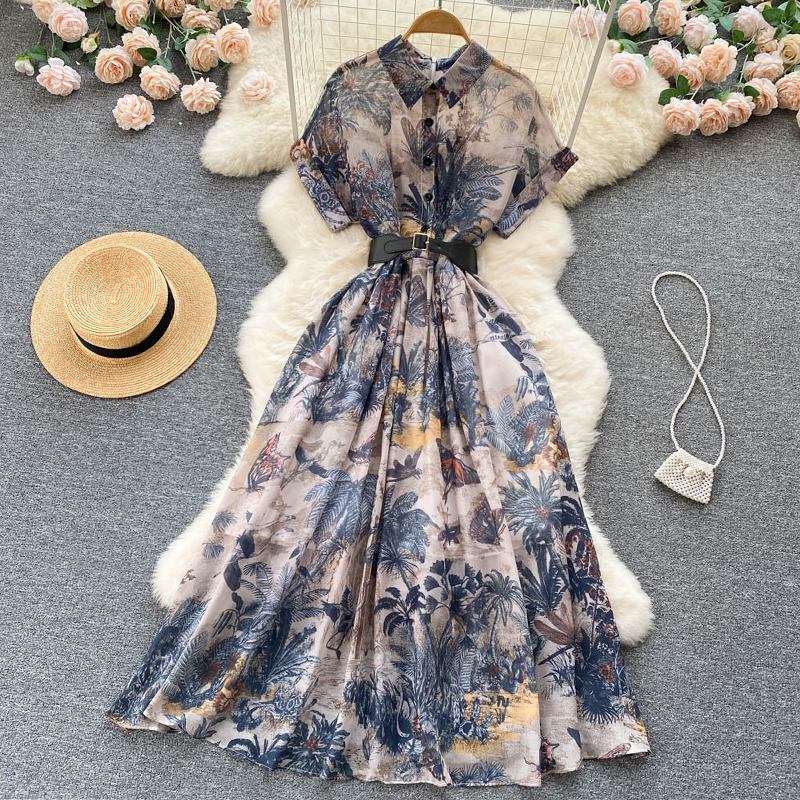 Buy In Bulk Fashion Top Chiffon Dress With Belt Elegant Floral Print |  Alibaba.com