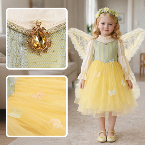 Vestido <span class=keywords><strong>de</strong></span> Ángel Hada para Niñas, Amarillo y Verde, Manga Larga, Algodón, Tul, Alas, Corona <span class=keywords><strong>de</strong></span> Flores, Disfraz <span class=keywords><strong>de</strong></span> Pascua, Envío Inmediato, Liquidación - Product Image 3