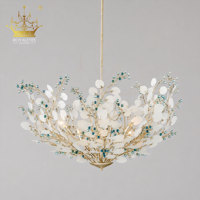 Lustre en verre botanique artistique moderne, feuille blanche, branche de myrtille, luminaire suspendu décoratif pour hôtel, villa, restaurant