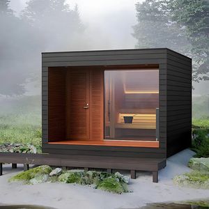 <span class=keywords><strong>Sauna</strong></span> finlandais moderne en pin avec poêle à bois externe pour 5-6 personnes, en épicéa massif, fonction vapeur sèche - Product Image 6