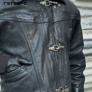 Vestes en <span class=keywords><strong>cuir</strong></span> pour hommes, style motard, avec fermeture éclair personnalisée, boucle de pompier, fermoir à homard, cire noire, <span class=keywords><strong>simili</strong></span> <span class=keywords><strong>cuir</strong></span> - Product Image 4