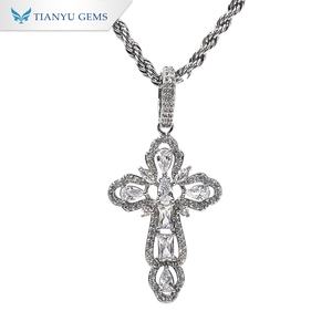 Tianyu <b>Cross</b> Pendant Necklace with Radiant Pear-shaped Gemstones: Classic and Exquisite Rope Necklace with Gold Plated Jewelry - Product Image 3